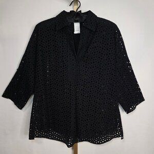 Akris Punto Embroidered Sheer Dot Blouse 10